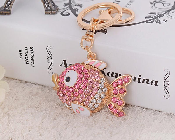 Lovely Goldfish Fish Green Cute Crystal Rhinestone Charm Pendant Purse Car Key Ring Keychain Party Favorite Gift High-quality