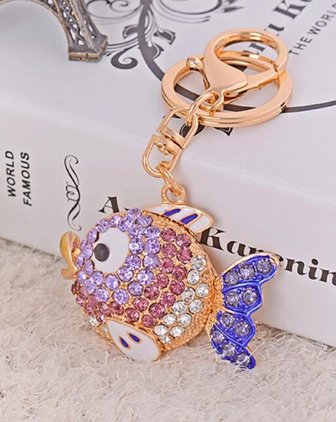 Lovely Goldfish Fish Green Cute Crystal Rhinestone Charm Pendant Purse Car Key Ring Keychain Party Favorite Gift High-quality