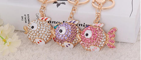 Lovely Goldfish Fish Green Cute Crystal Rhinestone Charm Pendant Purse Car Key Ring Keychain Party Favorite Gift High-quality