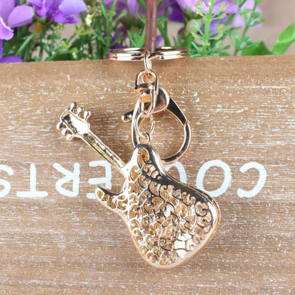 Lovely Guitar Fashion Crystal Rhinestone Charm Pendant Purse Bag Car Key Ring Chain Creative Wedding Party Christmas Gift