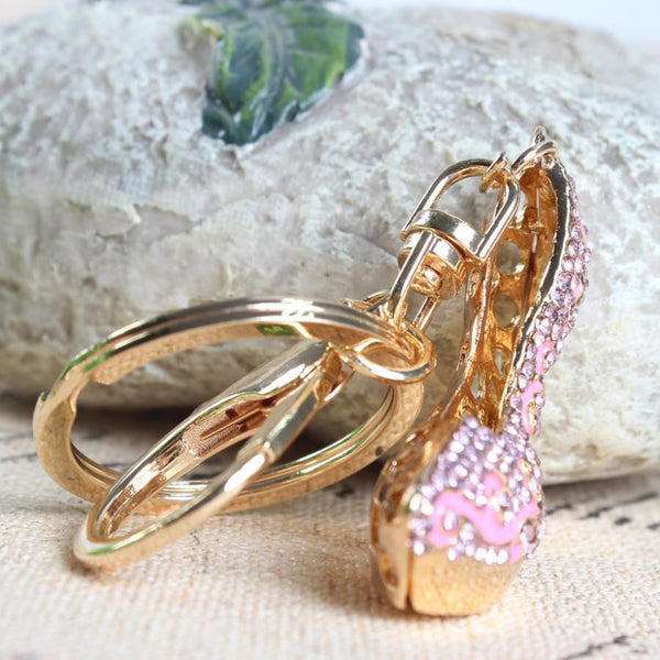 Lovely High-heeled Pink Shoe Car Keyring Crystal Rhinestone Charm Pendant Purse Bag Key Chain Wedding Party Gift