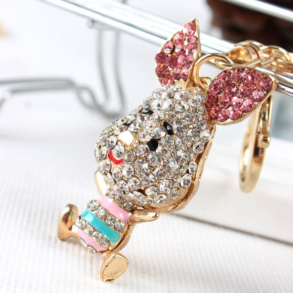 Lovely Pig Ear Keyring New Fashion Cute Rhinestone Crystal Charm Purse Bag Car Key Chain Gift Dazzlingly Beautiful Animal