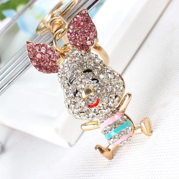 Lovely Pig Ear Keyring New Fashion Cute Rhinestone Crystal Charm Purse Bag Car Key Chain Gift Dazzlingly Beautiful Animal