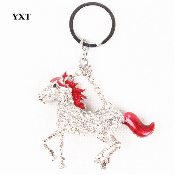 Lovely Red Horse Run Gallop Crystal Charm Purse Handbag Car Key Keyring Keychain Party Creative Friend Gift Accessories