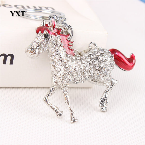 Lovely Red Horse Run Gallop Crystal Charm Purse Handbag Car Key Keyring Keychain Party Creative Friend Gift Accessories