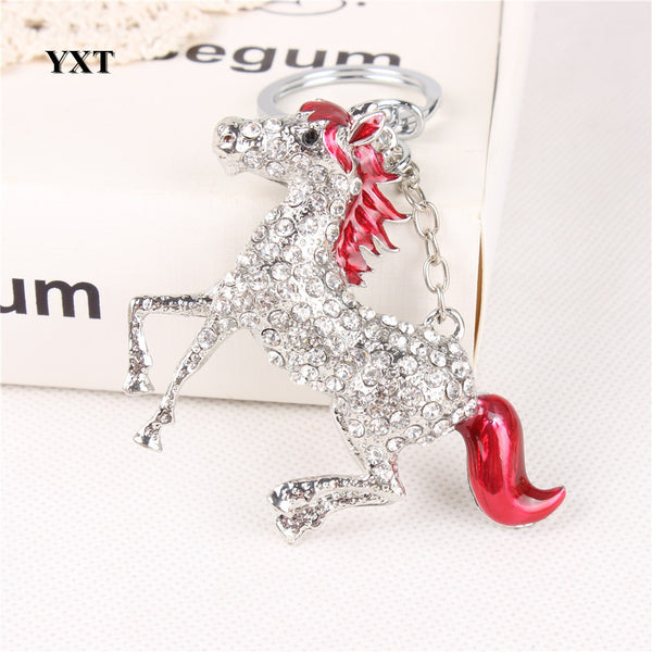 Lovely Red Horse Run Gallop Crystal Charm Purse Handbag Car Key Keyring Keychain Party Creative Friend Gift Accessories