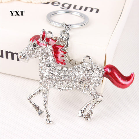 Lovely Red Horse Run Gallop Crystal Charm Purse Handbag Car Key Keyring Keychain Party Creative Friend Gift Accessories