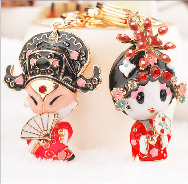 Lovers gifts Drop Shipping Chinese Tradition Alloy Peking Opera 3D Car Keychain Bags Charm Purse Pendant Keyring key chain