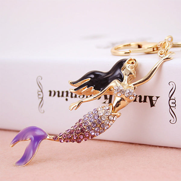 Mermaid Beauty Sea Girl Fish Pendant Charm Crystal Purse Bag Car Key Ring Chain Friend Girl Wedding Party Gift