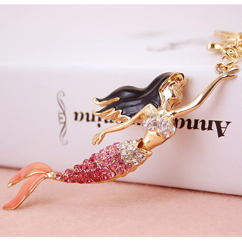 Mermaid Beauty Sea Girl Fish Pendant Charm Crystal Purse Bag Car Key Ring Chain Friend Girl Wedding Party Gift