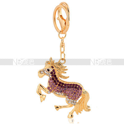 Metal Crystal Horse Keychain Jewelry Fashion  Animal Key Ring Gift Accessory Purse Charm Christmas Gift Free Shipping