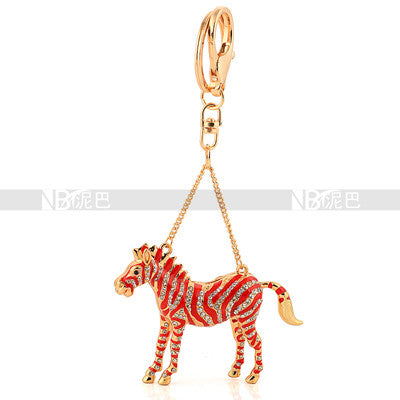 Metal Crystal Zebra Keychain Jewelry Fashion Zebra Animal Key Ring Gift Accessory Purse Charm Christmas Gift Free Shipping