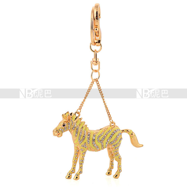 Metal Crystal Zebra Keychain Jewelry Fashion Zebra Animal Key Ring Gift Accessory Purse Charm Christmas Gift Free Shipping