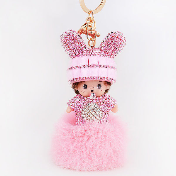 Monchhichi Key Chain Purse Charm Cell Phone Charm Car Pendant Rhinestones Purse Charm Holiday Gift