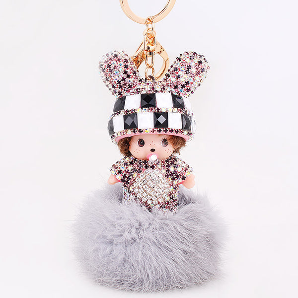 Monchhichi Key Chain Purse Charm Cell Phone Charm Car Pendant Rhinestones Purse Charm Holiday Gift