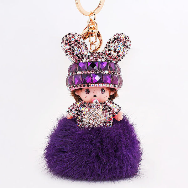 Monchhichi Key Chain Purse Charm Cell Phone Charm Car Pendant Rhinestones Purse Charm Holiday Gift