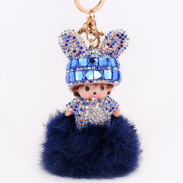 Monchhichi Key Chain Purse Charm Cell Phone Charm Car Pendant Rhinestones Purse Charm Holiday Gift