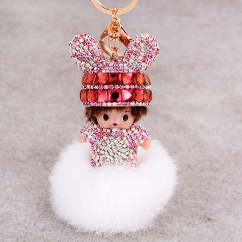 Monchhichi Key Chain Purse Charm Cell Phone Charm Car Pendant Rhinestones Purse Charm Holiday Gift