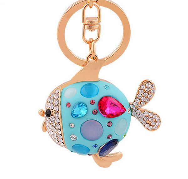 New Arrival Creative Resin Fish Rhinestone Car keychains Gold Plated Keyrings Women Charm Gift Purse Bag Jewelry