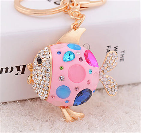 New Arrival Creative Resin Fish Rhinestone Car keychains Gold Plated Keyrings Women Charm Gift Purse Bag Jewelry