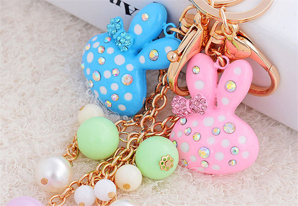 New Arrival Cute Rhinestone Bunny Rabbit Keychains Metal Keyrings For Women Gift Purse Handbag Charm Jewelry Free Shipping