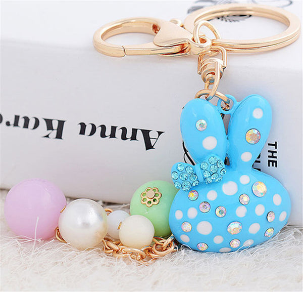 New Arrival Cute Rhinestone Bunny Rabbit Keychains Metal Keyrings For Women Gift Purse Handbag Charm Jewelry Free Shipping