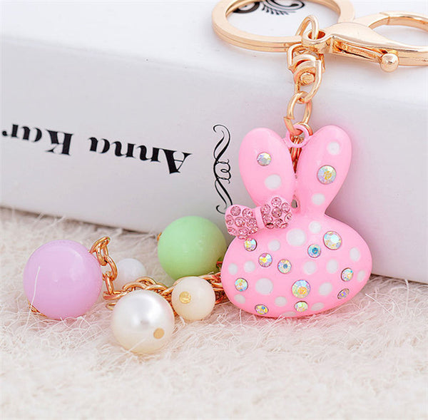 New Arrival Cute Rhinestone Bunny Rabbit Keychains Metal Keyrings For Women Gift Purse Handbag Charm Jewelry Free Shipping