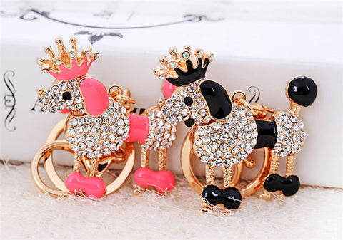 New Arrival Rhinestone Noble Poodle Design Keychains Car Keyrings Charm Purse Pendant Creative Gift For Women Free Shipping