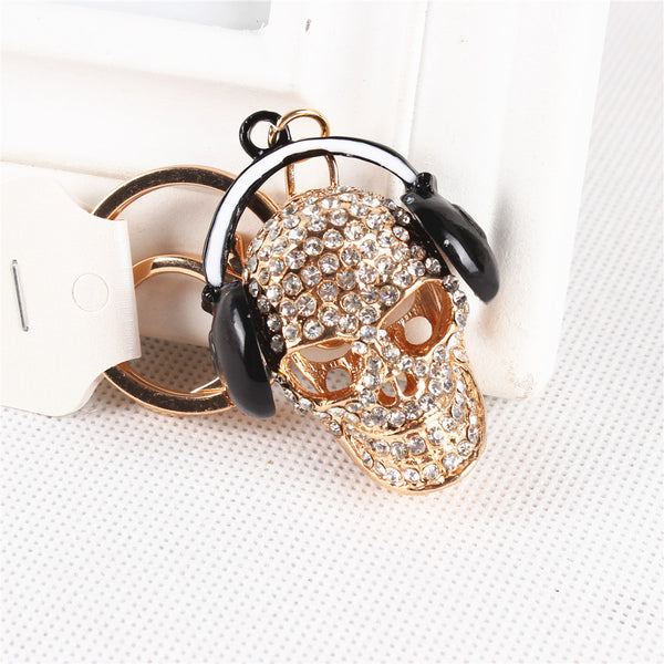 New Creative Skeleton Headphones Music Crystal Charm Pendant Purse Bag Key Ring Chain Lovely Fashion Gift Top Selling