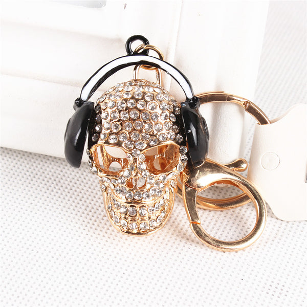 New Creative Skeleton Headphones Music Crystal Charm Pendant Purse Bag Key Ring Chain Lovely Fashion Gift Top Selling