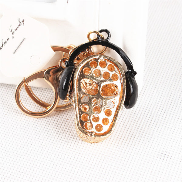 New Creative Skeleton Headphones Music Crystal Charm Pendant Purse Bag Key Ring Chain Lovely Fashion Gift Top Selling