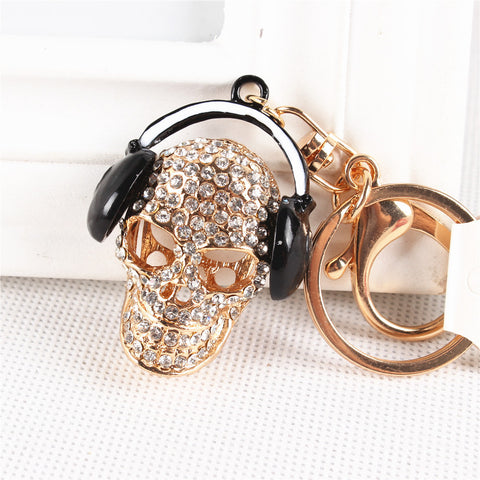 New Creative Skeleton Headphones Music Crystal Charm Pendant Purse Bag Key Ring Chain Lovely Fashion Gift Top Selling