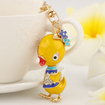 New Cute Rhinestone Yellow Duck Key chains Ring Fashion Crystal Animal Metal Keychain Keyring Gift Purse Handbag Charm Pendant