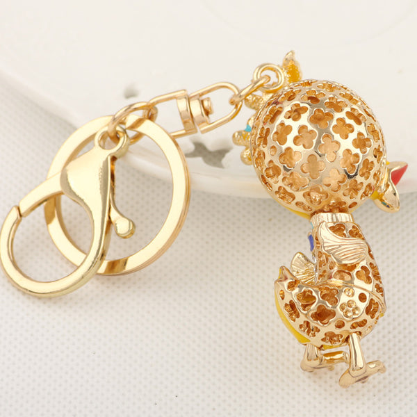 New Cute Rhinestone Yellow Duck Key chains Ring Fashion Crystal Animal Metal Keychain Keyring Gift Purse Handbag Charm Pendant