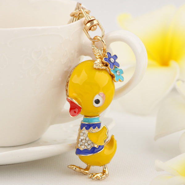 New Cute Rhinestone Yellow Duck Key chains Ring Fashion Crystal Animal Metal Keychain Keyring Gift Purse Handbag Charm Pendant