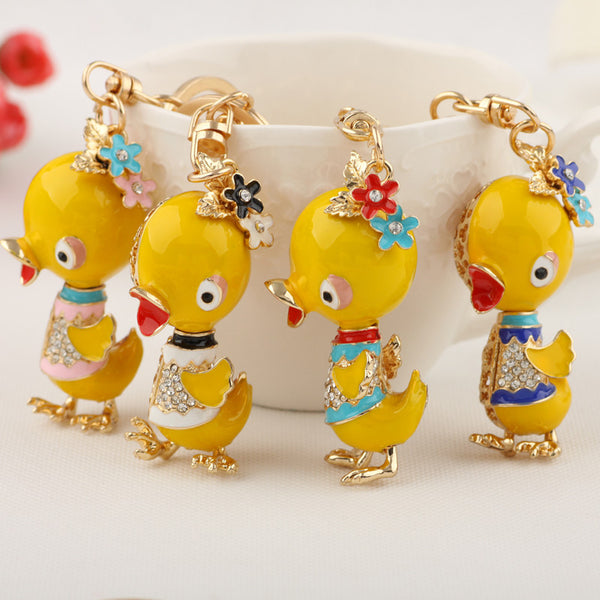 New Cute Rhinestone Yellow Duck Key chains Ring Fashion Crystal Animal Metal Keychain Keyring Gift Purse Handbag Charm Pendant
