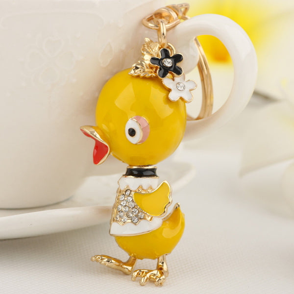 New Cute Rhinestone Yellow Duck Key chains Ring Fashion Crystal Animal Metal Keychain Keyring Gift Purse Handbag Charm Pendant
