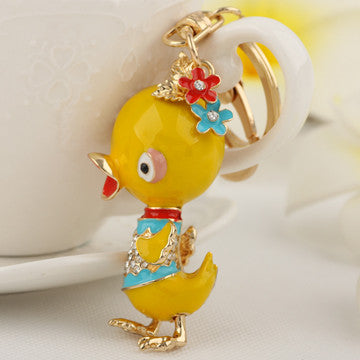 New Cute Rhinestone Yellow Duck Key chains Ring Fashion Crystal Animal Metal Keychain Keyring Gift Purse Handbag Charm Pendant