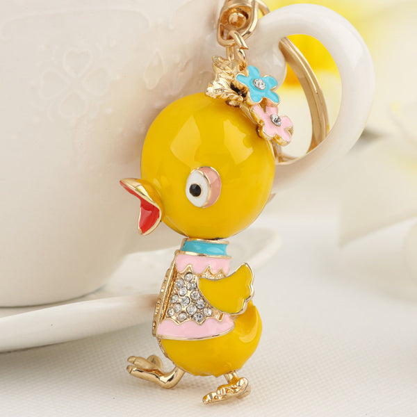 New Cute Rhinestone Yellow Duck Key chains Ring Fashion Crystal Animal Metal Keychain Keyring Gift Purse Handbag Charm Pendant