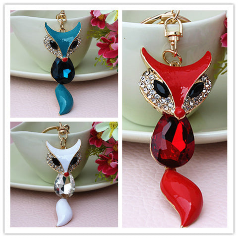 New Designer Crystal Sexy Fox Keychain With Beautiful Tassel Fashion Keyring Purse Handbag Charm Accessory Gift Free Shipping