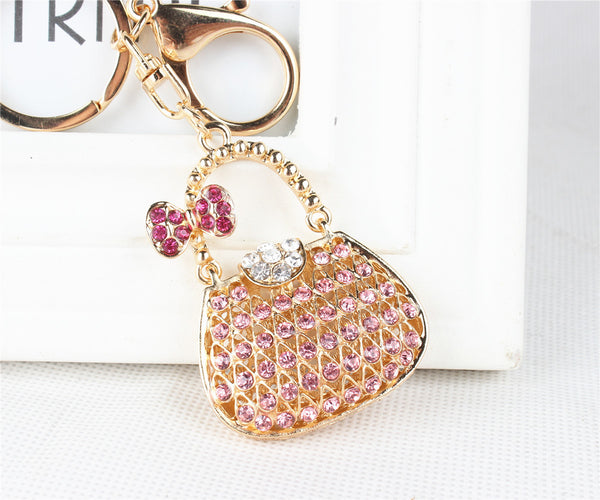 New Fashion Women Handbag Butterfly Bow Crystal Rhinestone Charm Pendant Purse Key Ring Chain Creative Birthday Best Gift