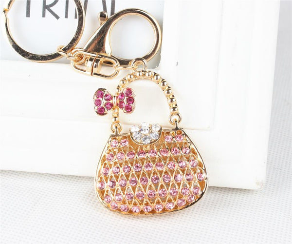 New Fashion Women Handbag Butterfly Bow Crystal Rhinestone Charm Pendant Purse Key Ring Chain Creative Birthday Best Gift