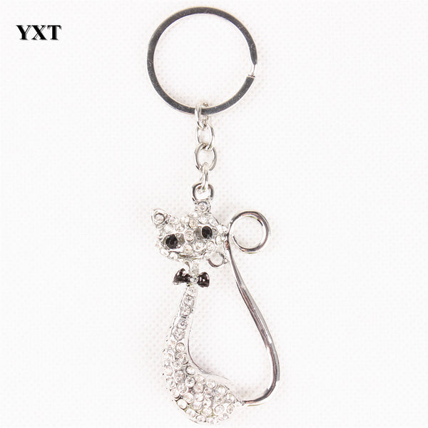 New Fox Bowknot Cute Silver Metal Crystal Charm Purse Handbag Car Key Ring Keychain  Wedding Birthday Delicate Gift