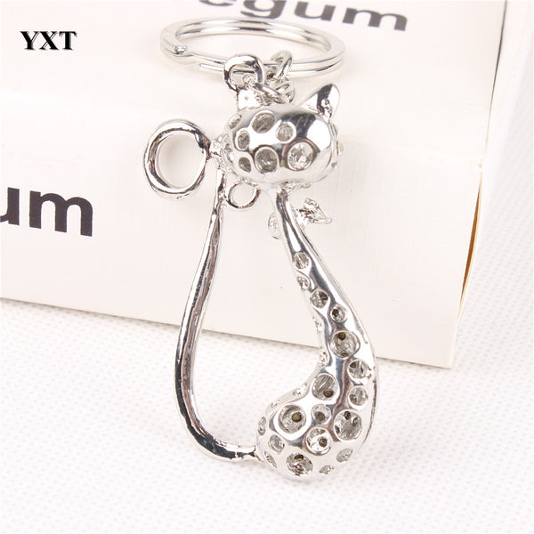 New Fox Bowknot Cute Silver Metal Crystal Charm Purse Handbag Car Key Ring Keychain  Wedding Birthday Delicate Gift