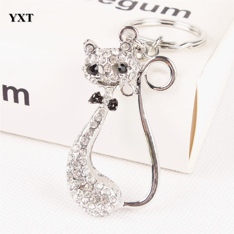 New Fox Bowknot Cute Silver Metal Crystal Charm Purse Handbag Car Key Ring Keychain  Wedding Birthday Delicate Gift