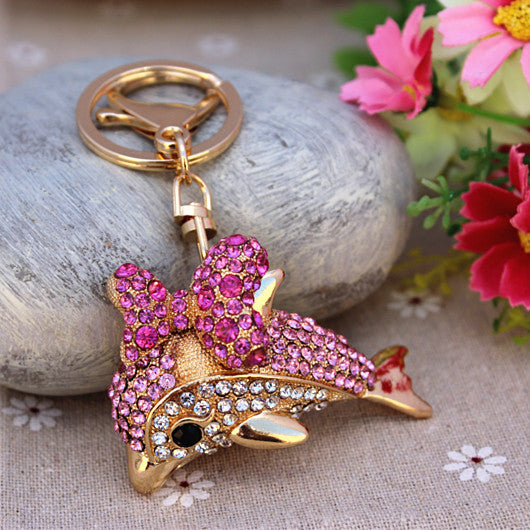 New Full Rhinestone Cute Dolphin Keychain Bag/Purse Charm Pendant Key chain Gift Free Shipping