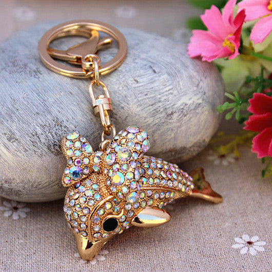 New Full Rhinestone Cute Dolphin Keychain Bag/Purse Charm Pendant Key chain Gift Free Shipping