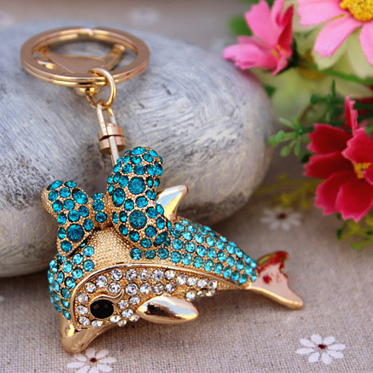 New Full Rhinestone Cute Dolphin Keychain Bag/Purse Charm Pendant Key chain Gift Free Shipping