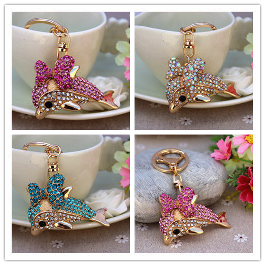 New Full Rhinestone Cute Dolphin Keychain Bag/Purse Charm Pendant Key chain Gift Free Shipping