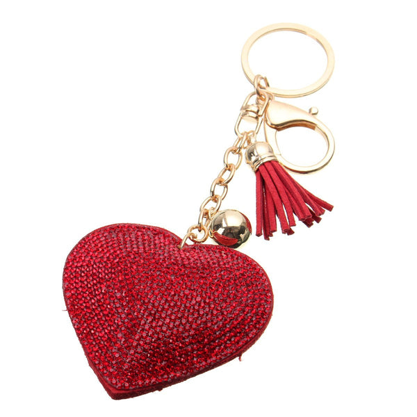 New Heart Pendant Key Charm Chain Faux Crystal Keyring Purse Car Alloy Keyfob Tassel Bag Pendant 2 Color DIY Fashion Jewelry